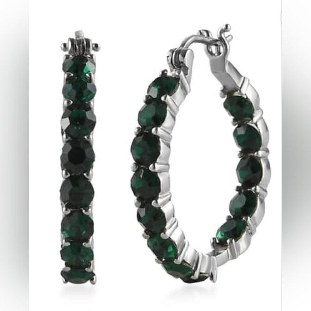 Emerald Color Crystal Hoop Earrings‎ - Picture 2 of 16